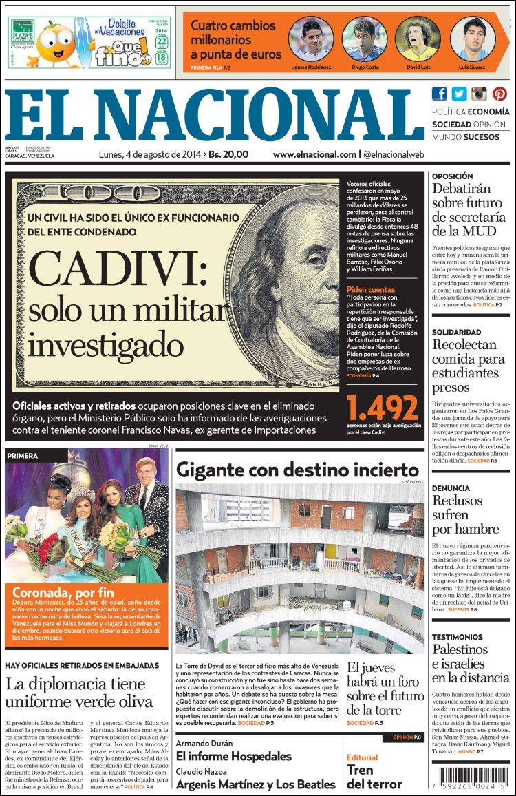 Portadas del lunes 04 de agosto de 2014