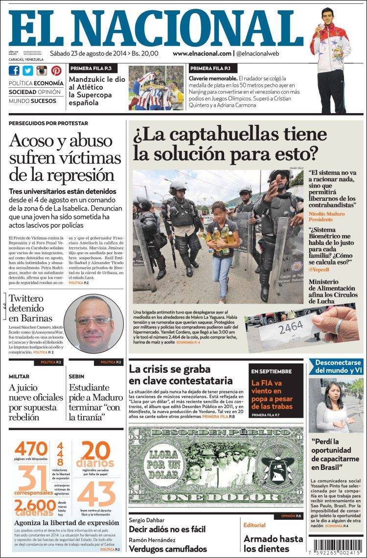 Portadas del sábado 23 de agosto de 2014