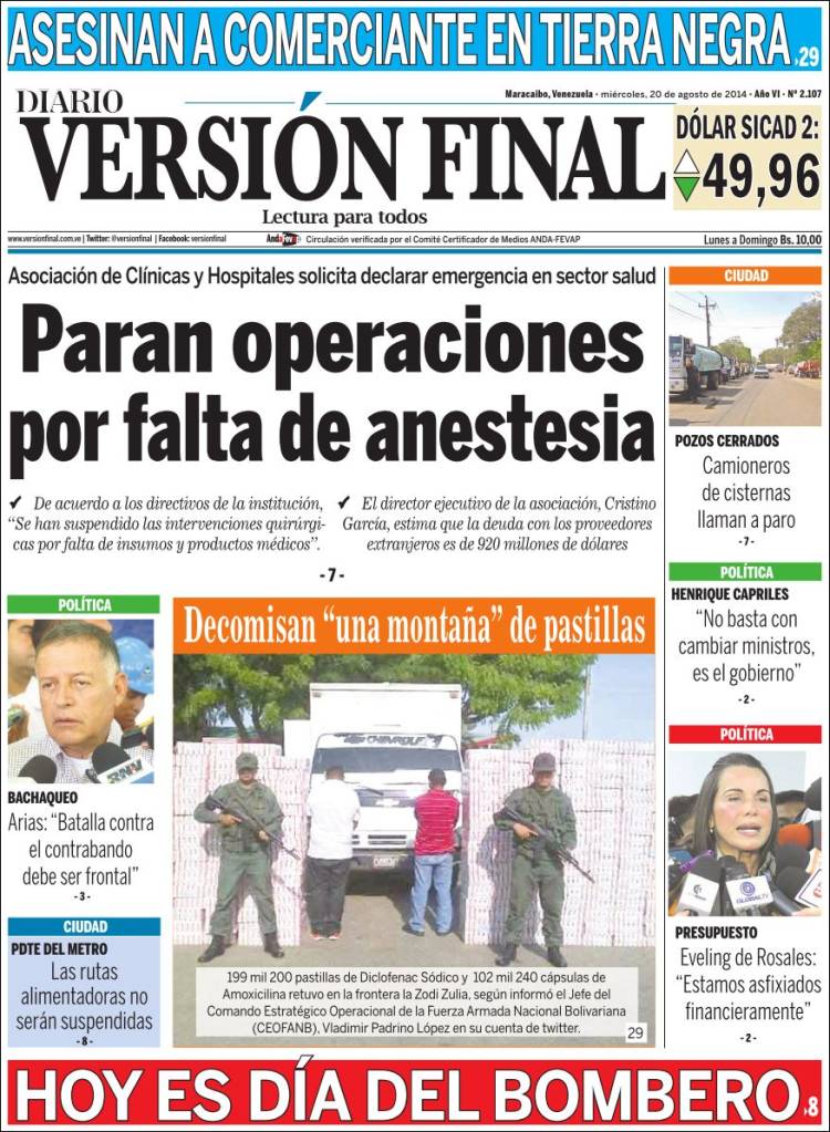 Portadas del miércoles 20 de agosto de 2014