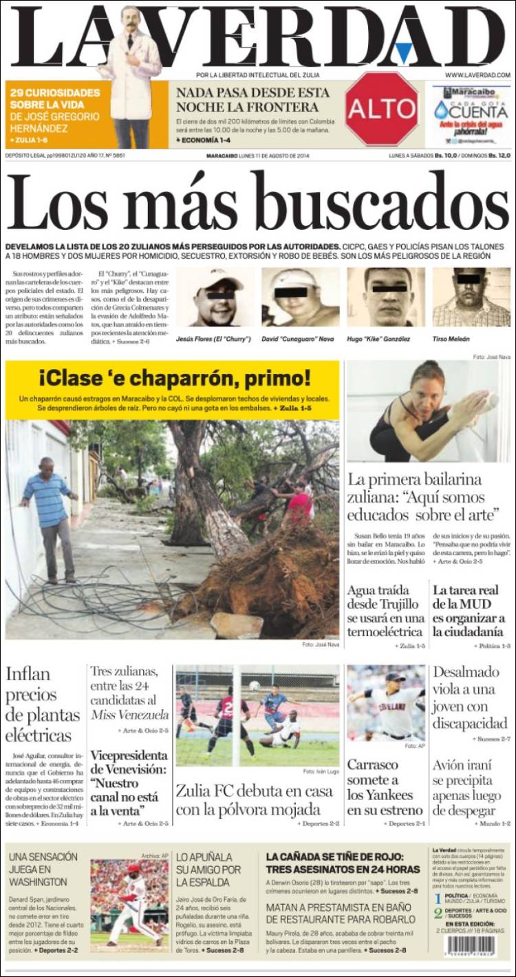 Portadas del lunes 11 de agosto de 2014