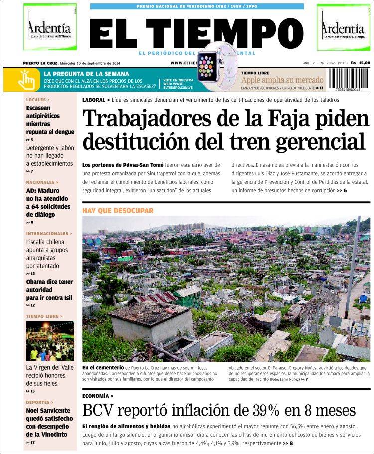 Portadas del miércoles 10 de septiembre de 2014