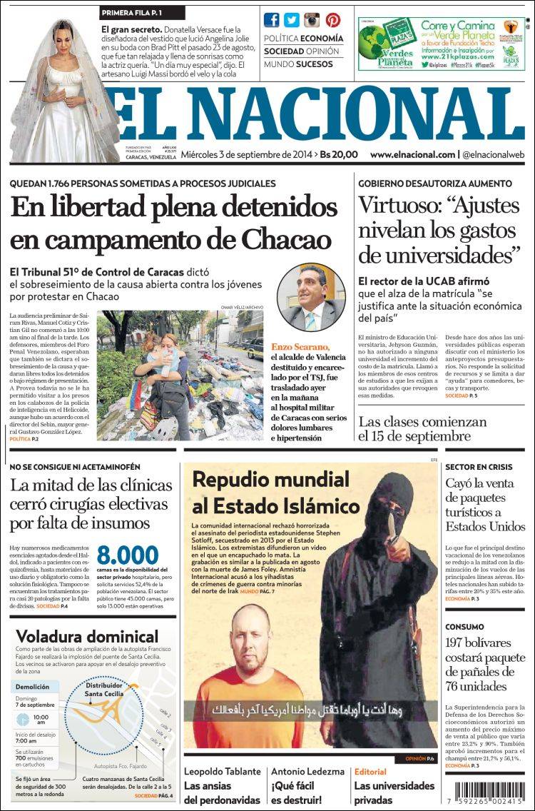 Portadas del miércoles 03 de septiembre de 2014