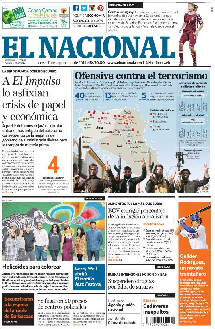 Portadas del jueves 11 de septiembre de 2014