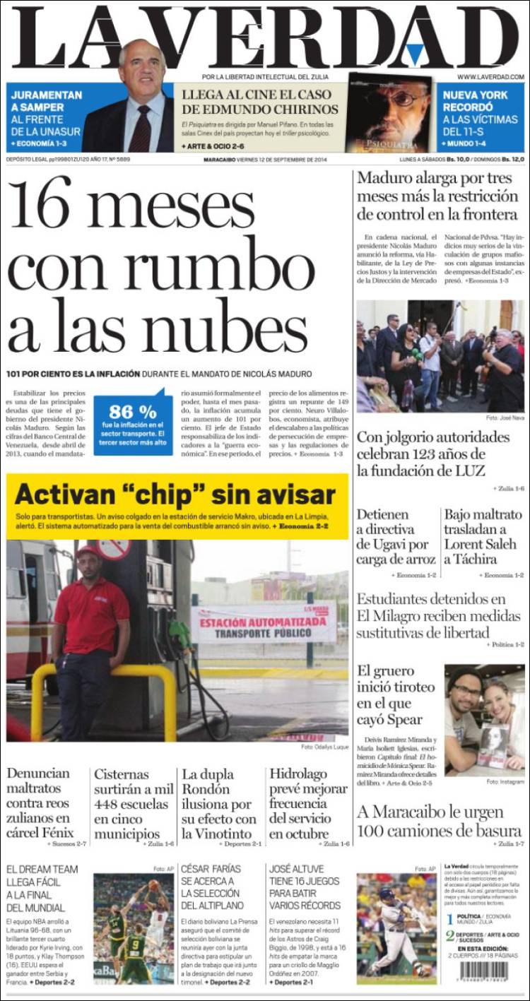 Portadas del viernes 12 de septiembre de 2014