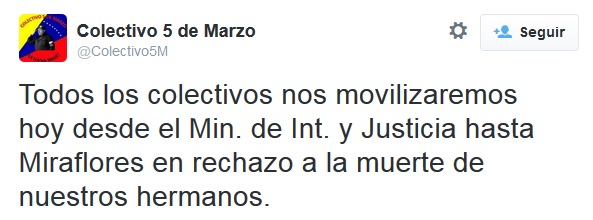 Colectivo 5 de marzo llama a movilizarse hasta Miraflores