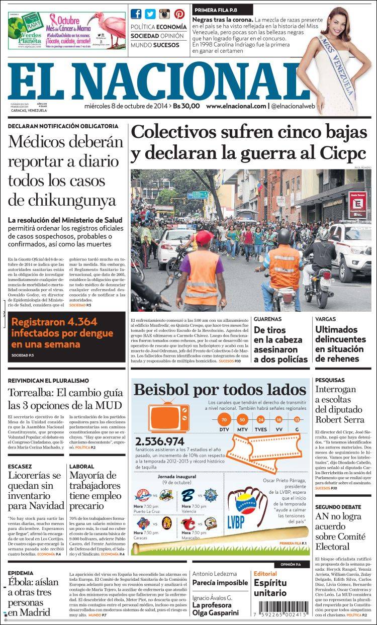 Portadas del miércoles 08 de octubre de 2014