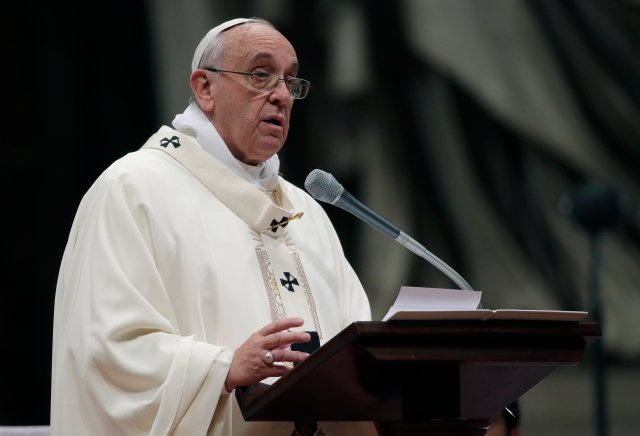 Pope Francis speaks during Eucharistic mass for members of Catholic religious orders at the St. Peter's Basilica in the Vatican