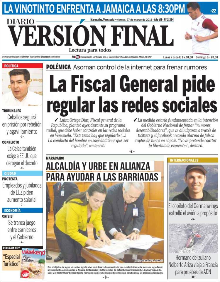 Portadas del viernes 27 de marzo de 2015