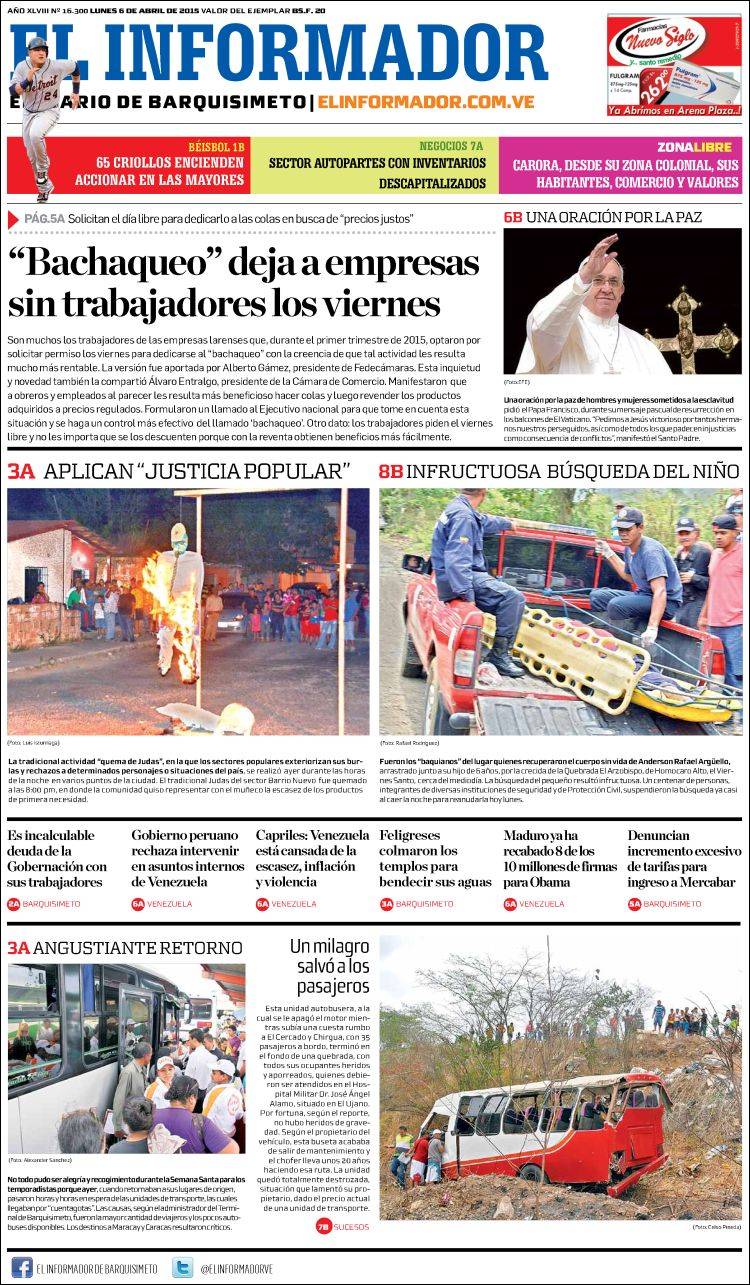 Portadas del lunes 06 de abril de 2015