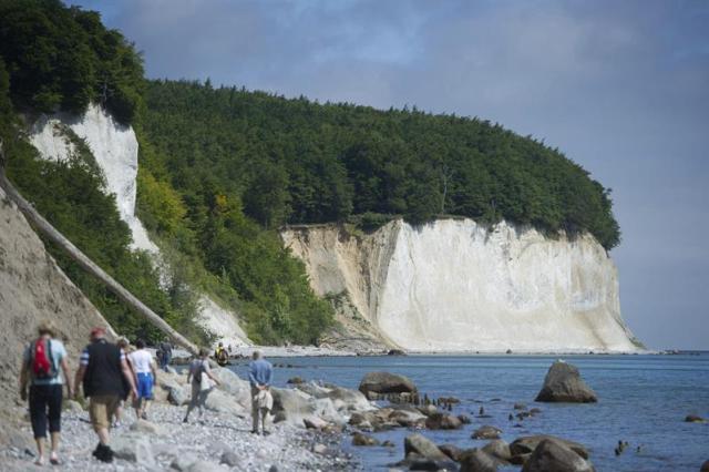 Vista de varios árboles y rocas caídas cerca de la costa del parque nacional de Jasmund, cerca de Sassnitz, en la isla de Rügen, Alemania, hoy, jueves 11 de junio de 2015. La oficina de turismo del parque ha alertado sobre posibles desprendimientos de tierra tras las fuertes lluvias primaverales. EFE/Stefan Sauer