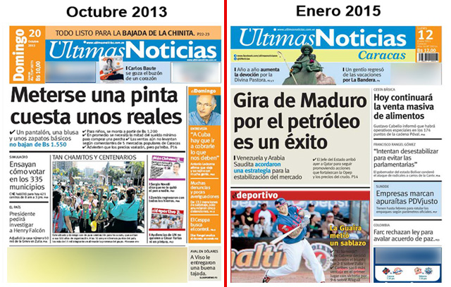 Estas son dos portadas del mismo medio en dos fechas distintas. La primera, antes de su venta formal y la segunda en 2015.