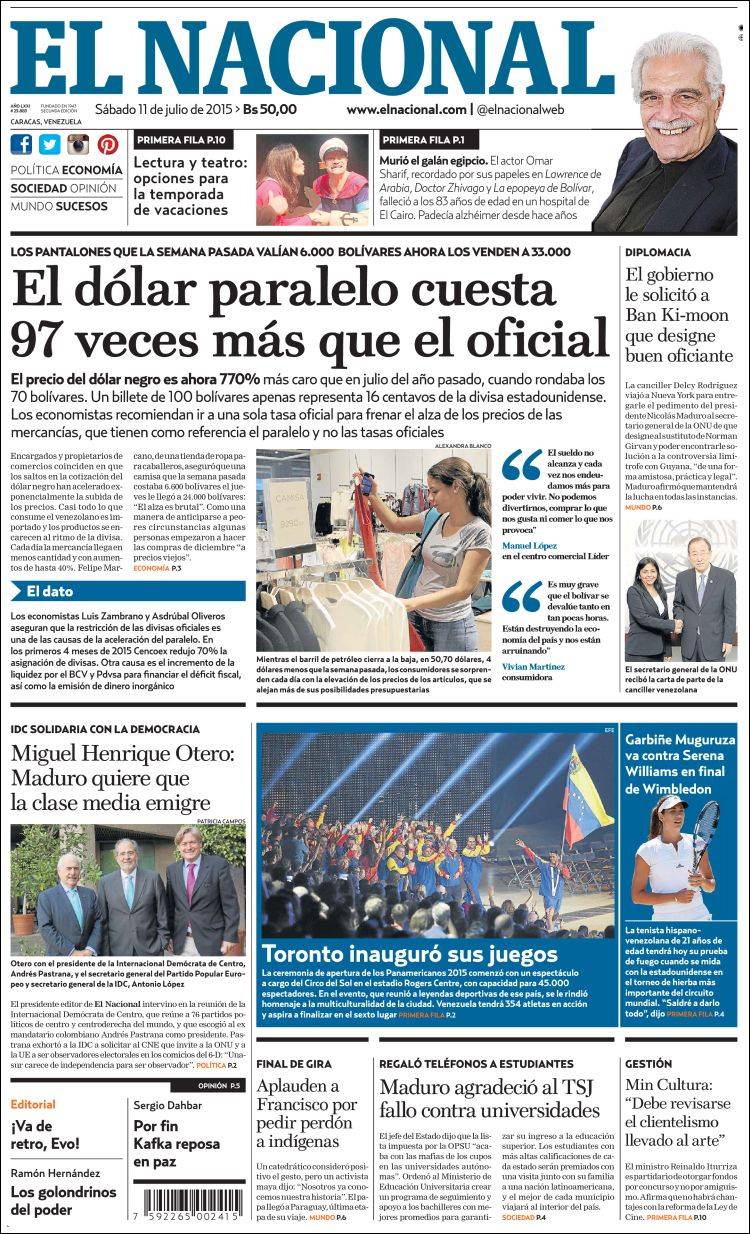 Portadas del sábado 11 de julio de 2015