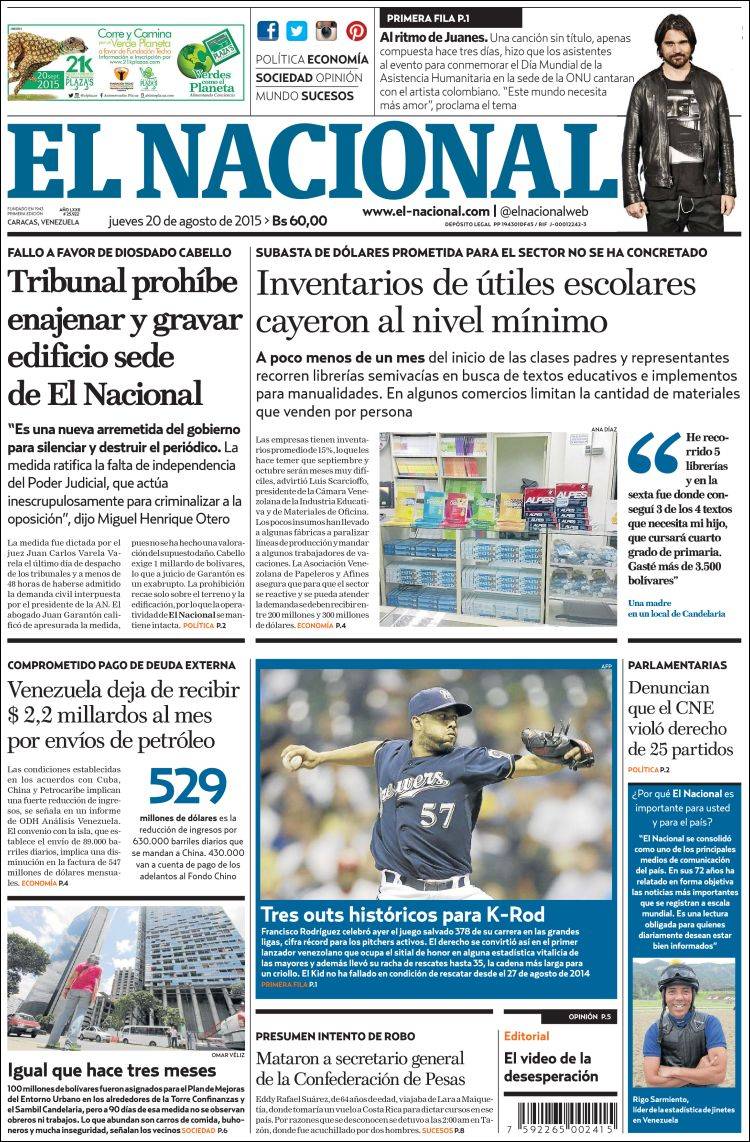 Portadas de este jueves 20 de agosto de 2015