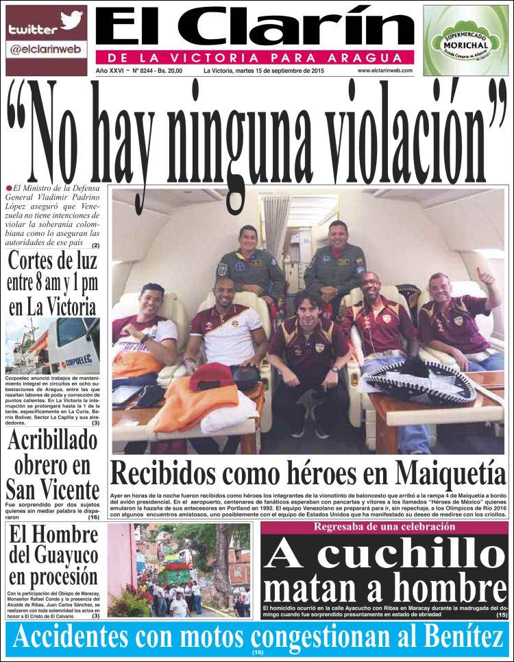 Portadas del martes 15 de septiembre de 2015