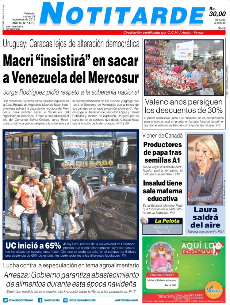 Portadas del martes 24 de noviembre de 2015