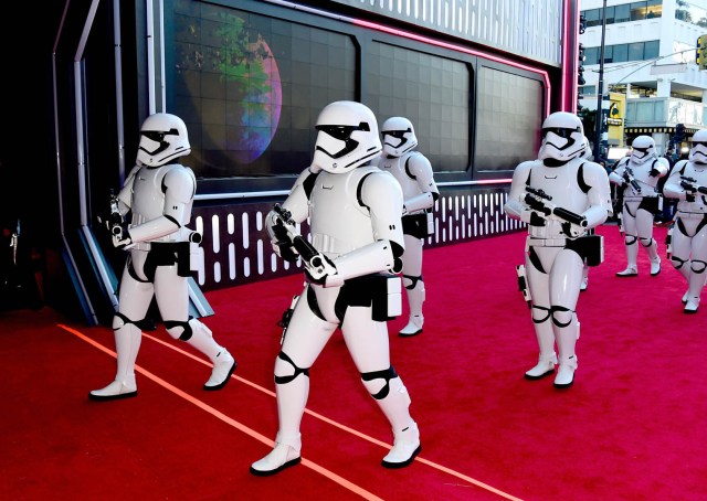 HOLLYWOOD, CA - DECEMBER 14: Stormtroopers attend the premiere of Walt Disney Pictures and Lucasfilm's "Star Wars: The Force Awakens" at the Dolby Theatre on December 14th, 2015 in Hollywood, California.   Frazer Harrison/Getty Images/AFP