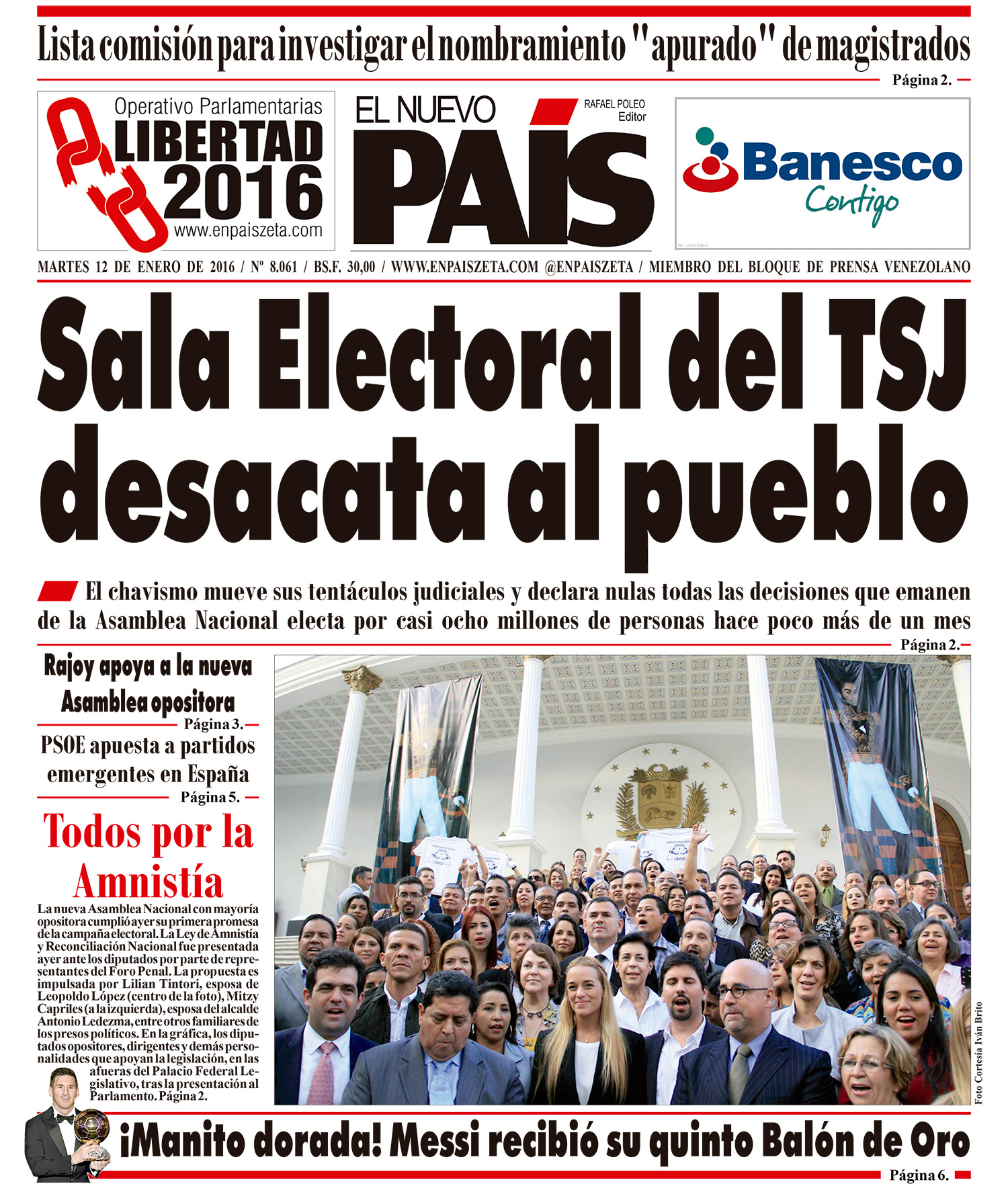 Portadas de este martes 12 de enero de 2016