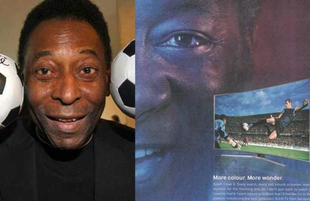 Pelé y la imagen de la publicidad de Samsung que demandó. EFE