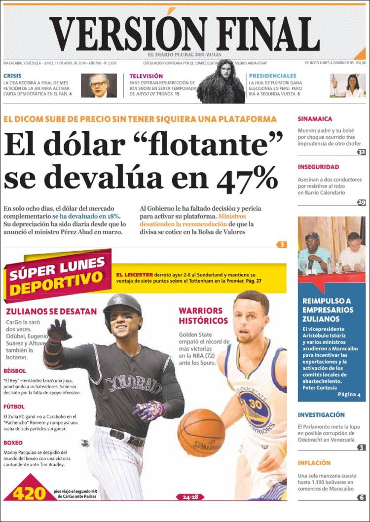 Portadas de este lunes 11 de abril de 2016