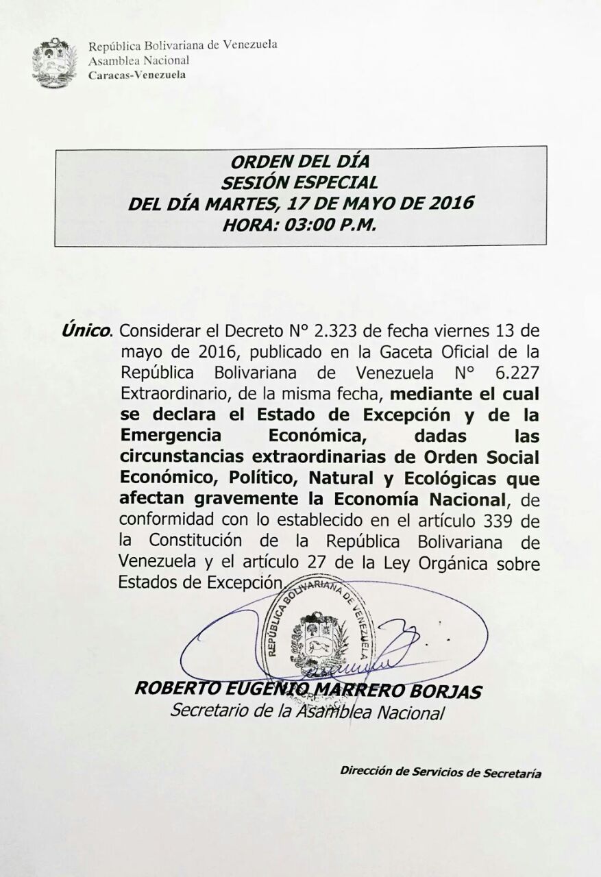 AN discutirá este martes sobre la aprobación del estado de excepción en el país (orden del día)