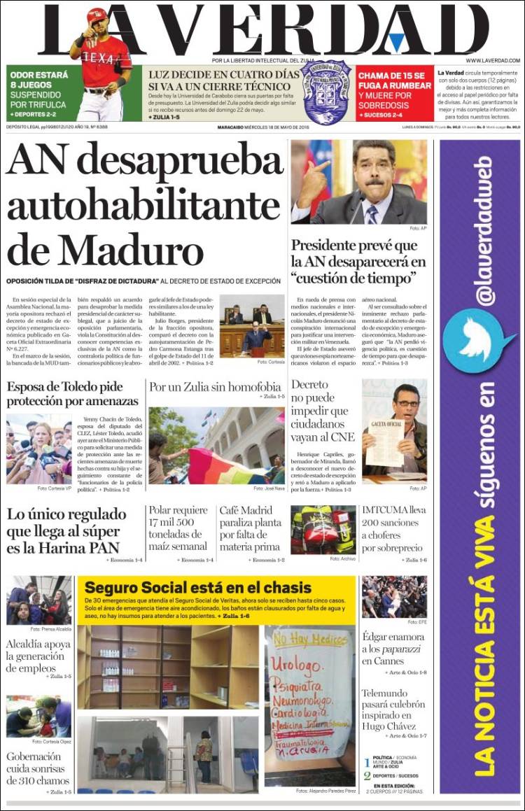 Portadas del miércoles 18 de mayo de 2016