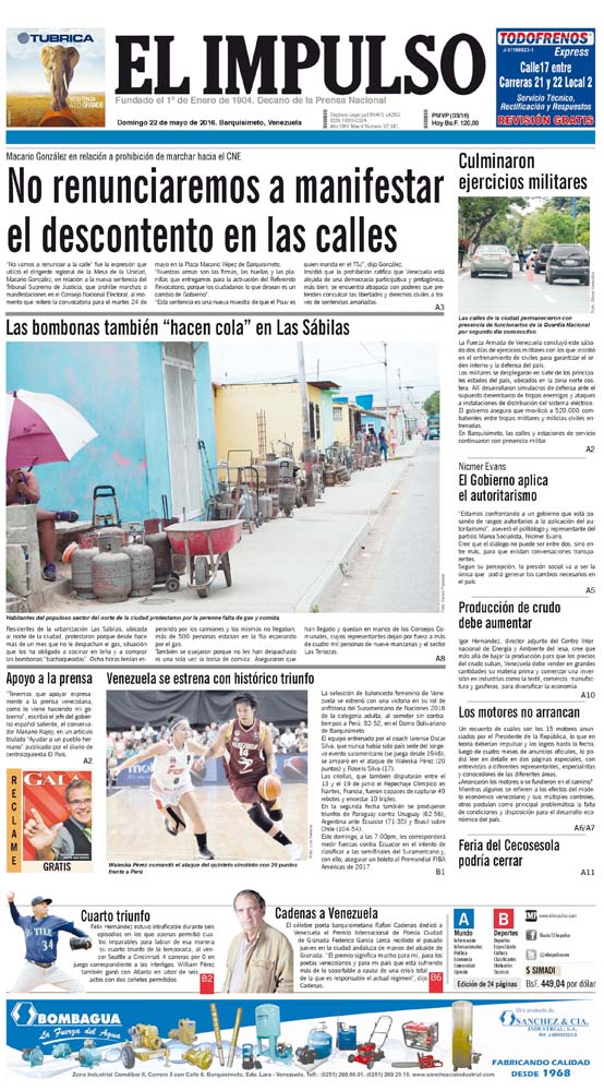 Portadas de este domingo 22 de mayo de 2016