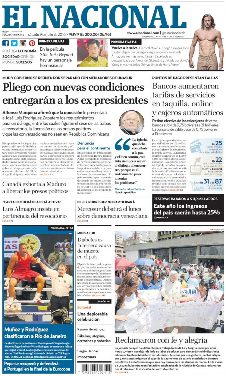 Portadas del sábado 9 de julio de 2016