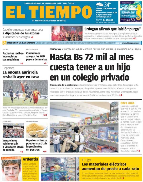 Portadas de este domingo 17 de julio de 2016