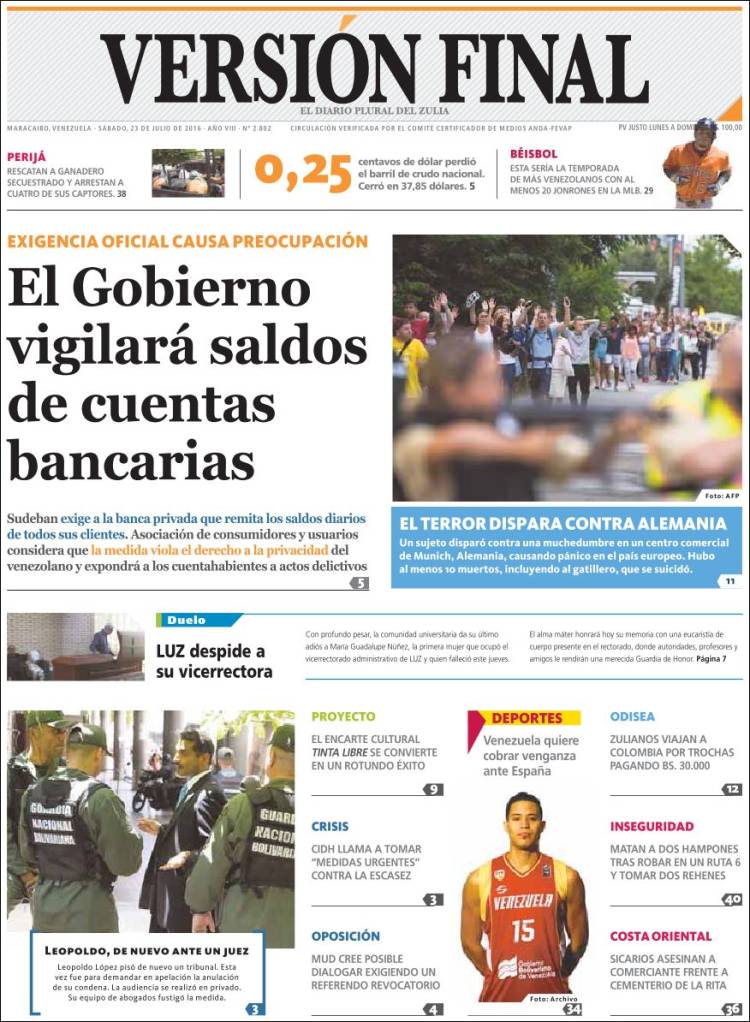 Portadas de este sábado 23 de julio de 2016