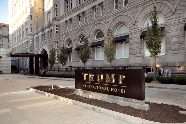 WASHINGTON, DC - SEPTEMBER 12: The Trump International Hotel on its first day of business September 12, 2016 in Washington, DC. The Trump Organization was granted a 60-year lease to the historic Old Post Office by the federal government before Trump announced his intent to run for president. The hotel has 263 luxry rooms, including the 6,300-square-foot 'Trump Townhouse' at $100,000 a night, with a five-night minimum.   Chip Somodevilla/Getty Images/AFP