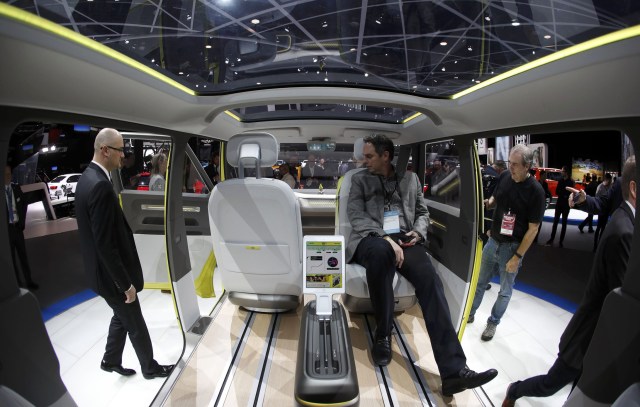 Interior view of the Volkswagen I.D. Buzz electric concept vehicle being displayed during the North American International Auto Show in Detroit