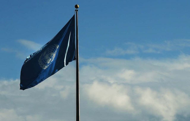 NEW YORK, NY - JANUARY 26: The United Nations flag flies outside of the international organization on January 26, 2017 in New York City. President Donald Trump is preparing executive orders that would reduce US funding of the United Nations and other international organizations. The first order would cut funding for any U.N. agency or other international group that meets any specific criteria. Organizations and groups to receive cuts may include peacekeeping missions, the International Criminal Court and the United Nations Population Fund.   Spencer Platt/Getty Images/AFP