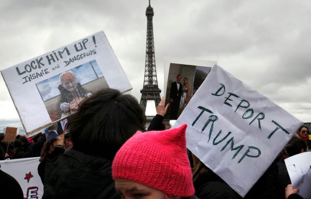 Protesters rally in Paris against US President Donald Trump's immigration order