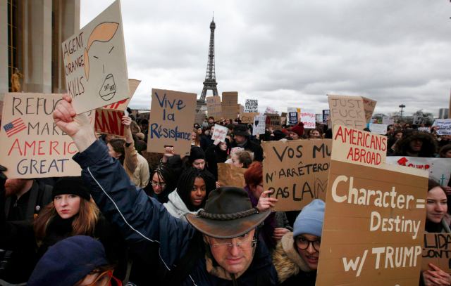 Protesters rally in Paris against US President Donald Trump's immigration order