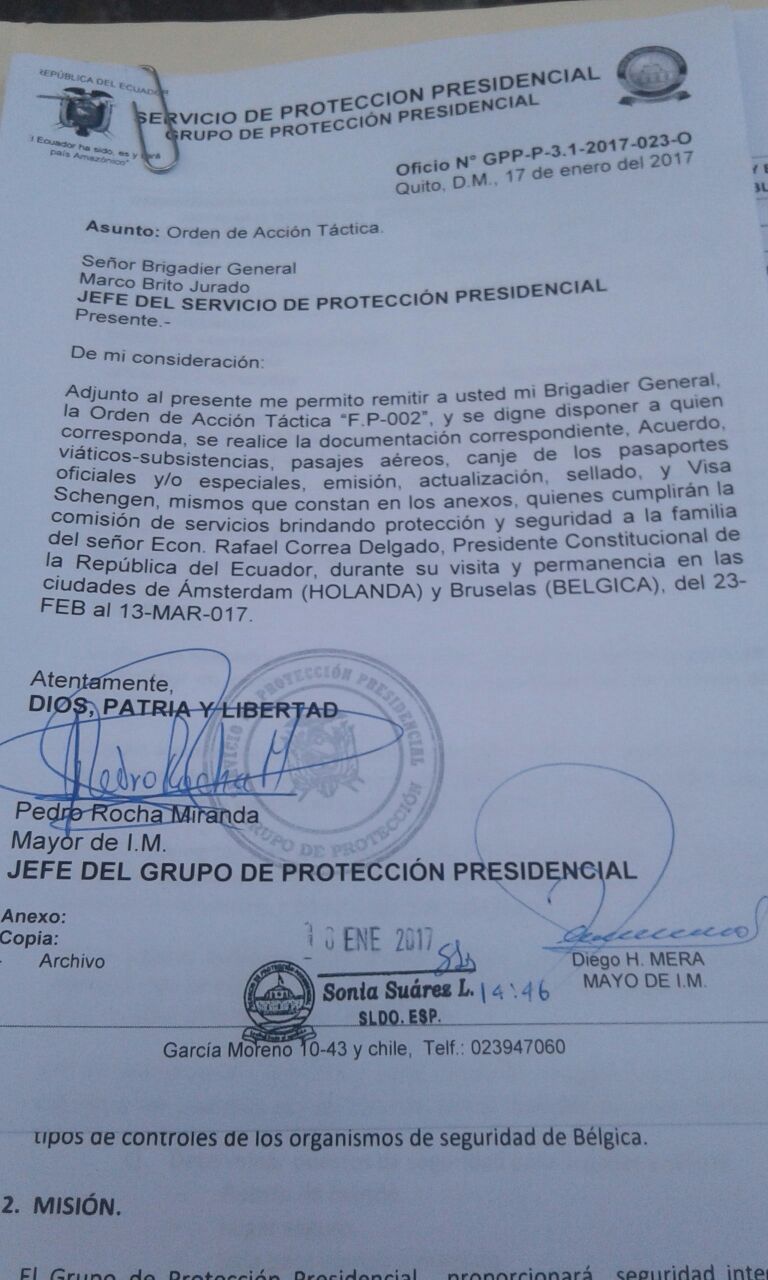 Rafael Correa tiene pensado salir del país con su familia el 23 de febrero (DOCUMENTO)