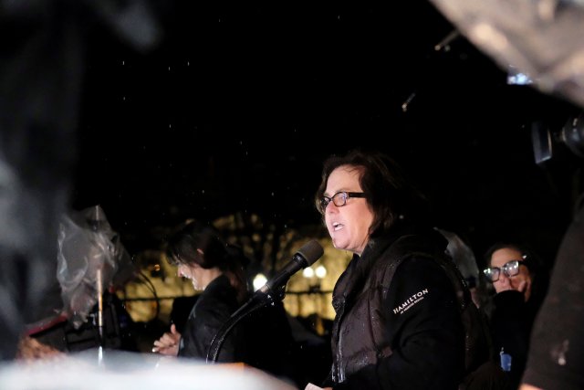 Rosie O'Donnell speaks at a protest rally organized by activists against U.S. President Donald Trump outside the White House in Washington