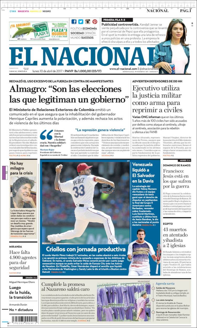 Portadas de este lunes 10 de abril de 2017