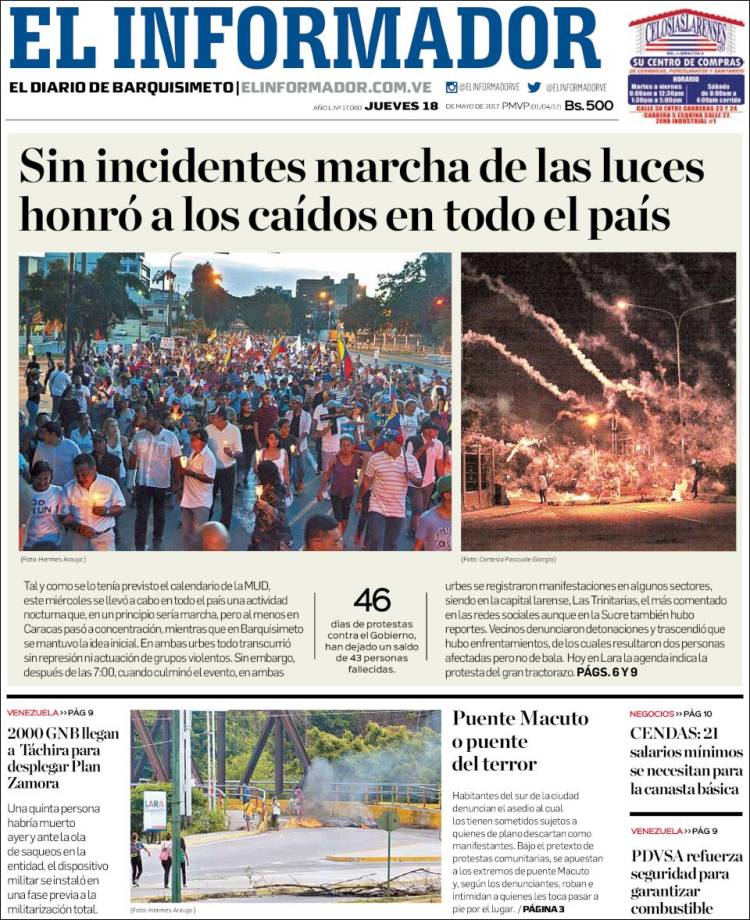 Portadas de este jueves 18 de mayo de 2017