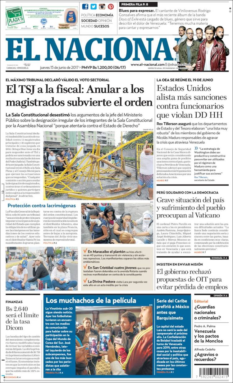 Portadas de este jueves 15 de junio de 2017