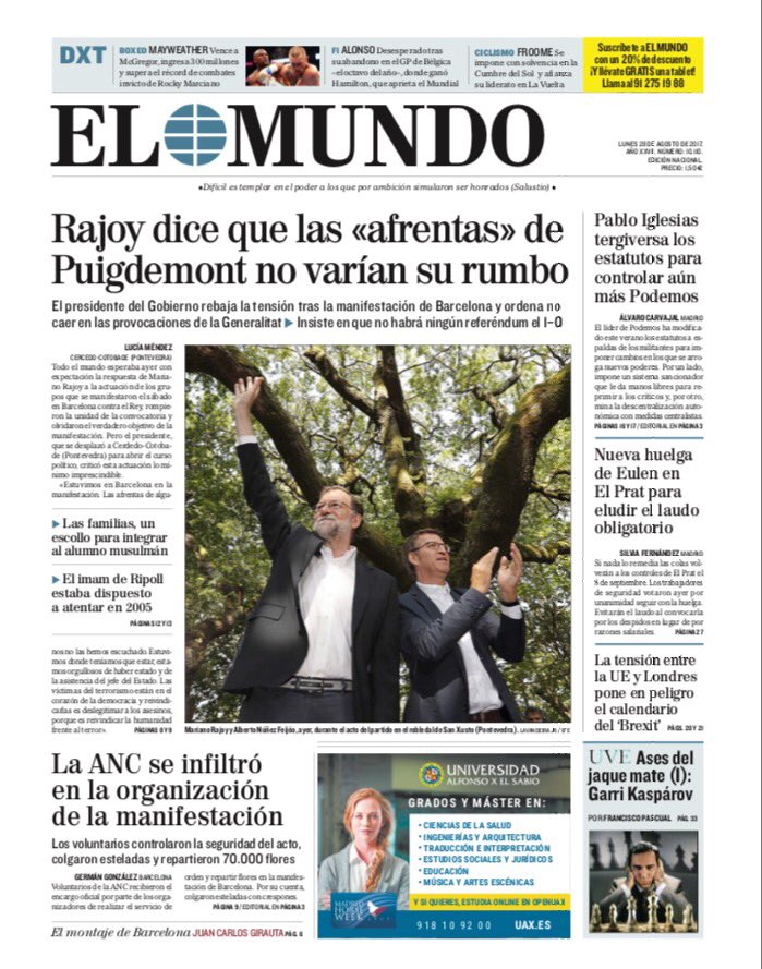 Portadas de la prensa internacional de este lunes 28 de agosto de 2017