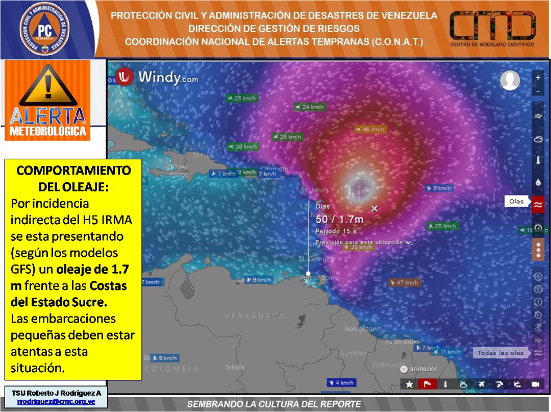 Oleaje se incrementará en costas venezolanas producto del huracán Irma