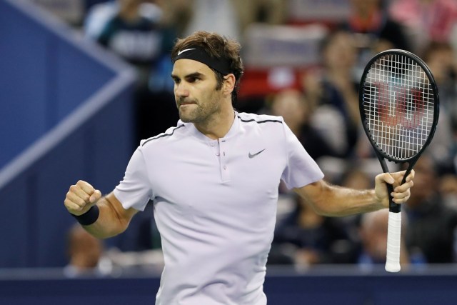 Tennis - Shanghai Masters tennis tournament - Semi-finals - Shanghai, China - October 14, 2017 - Roger Federer of Switzerland celebrates victory against Juan Martin del Potro of Argentina. REUTERS/Aly Song