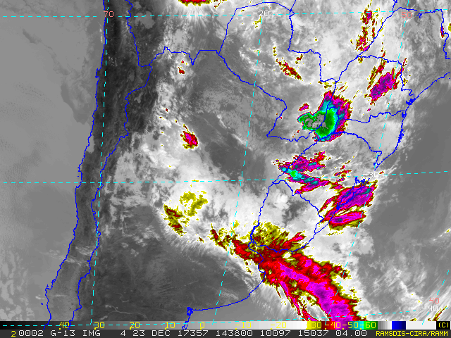 Imagen Satelital (Infrarroja térmica) GOES-13 / Imagen: RAMMB/NOAA/CIRA