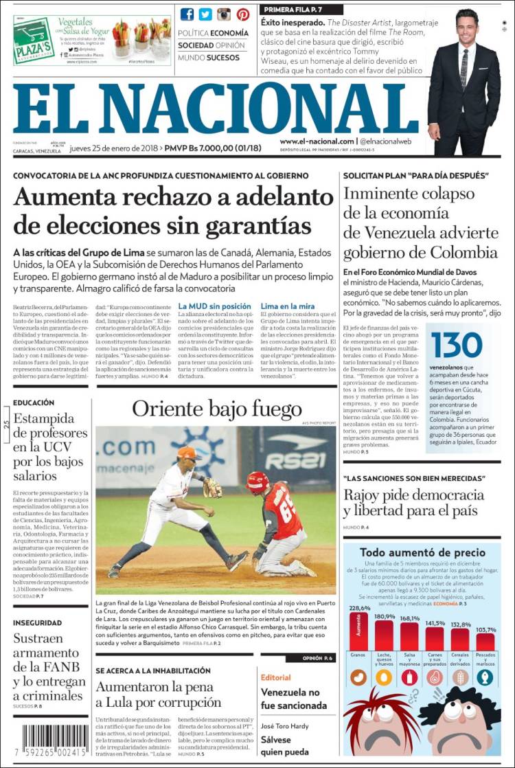 Portadas de este jueves 25 de enero de 2018