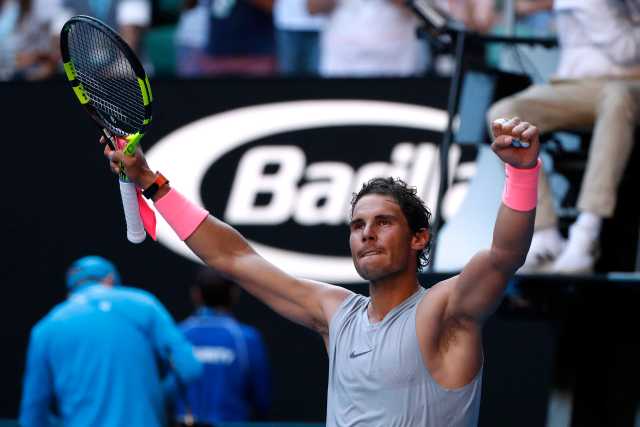 Tennis - Australian Open - Rod Laver Arena, Melbourne, Australia, January 17, 2018. Spain's Rafael Nadal celebrates winning his match against Argentina's Leonardo Mayer. REUTERS/Issei Kato