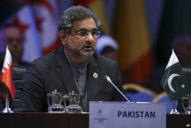 Primer ministro de Pakistán, Shahid Khaqan Abbasi, en la Cumbre Extraordinaria de la Organización de Cooperación Islámica en Estambul. Dic. 13, 2017. (Foto: AP)