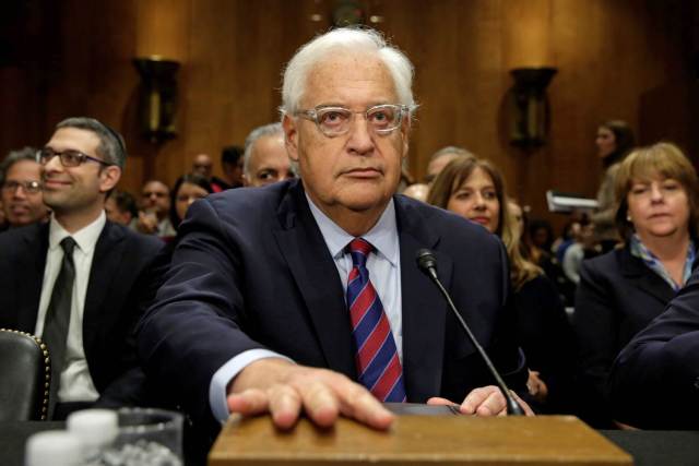 David Friedman prepares to testify before a Senate Foreign Relations Committee hearing on his nomination to be U.S. ambassador to Israel on Feb. 16. Yuri Gripas / Reuters