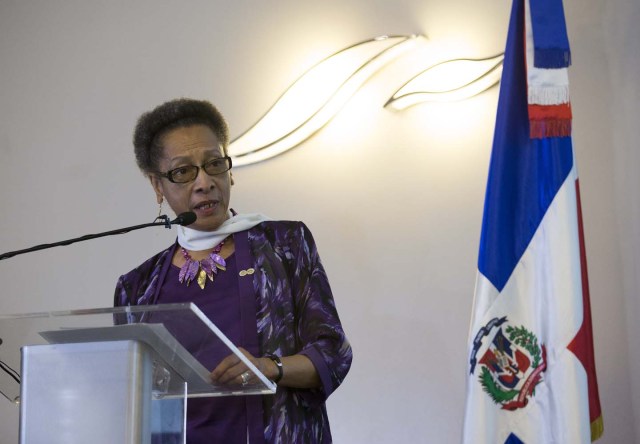 STO05. SANTO DOMINGO (REPÚBLICA DOMINICANA), 03/05/2018.- La presidenta de la Comisión Interamericana de Derechos Humanos (CIDH), Margarette May Macaulay, habla durante la apertura del 168 Período Extraordinario de Sesiones de la institución, hoy, jueves 3 de mayo 2018, en Santo Domingo (República Dominicana). Del 7 al 11 de mayo la Comisión Interamericana de Derechos Humanos celebrará audiencias públicas en Santo Domingo. EFE/Orlando Barría