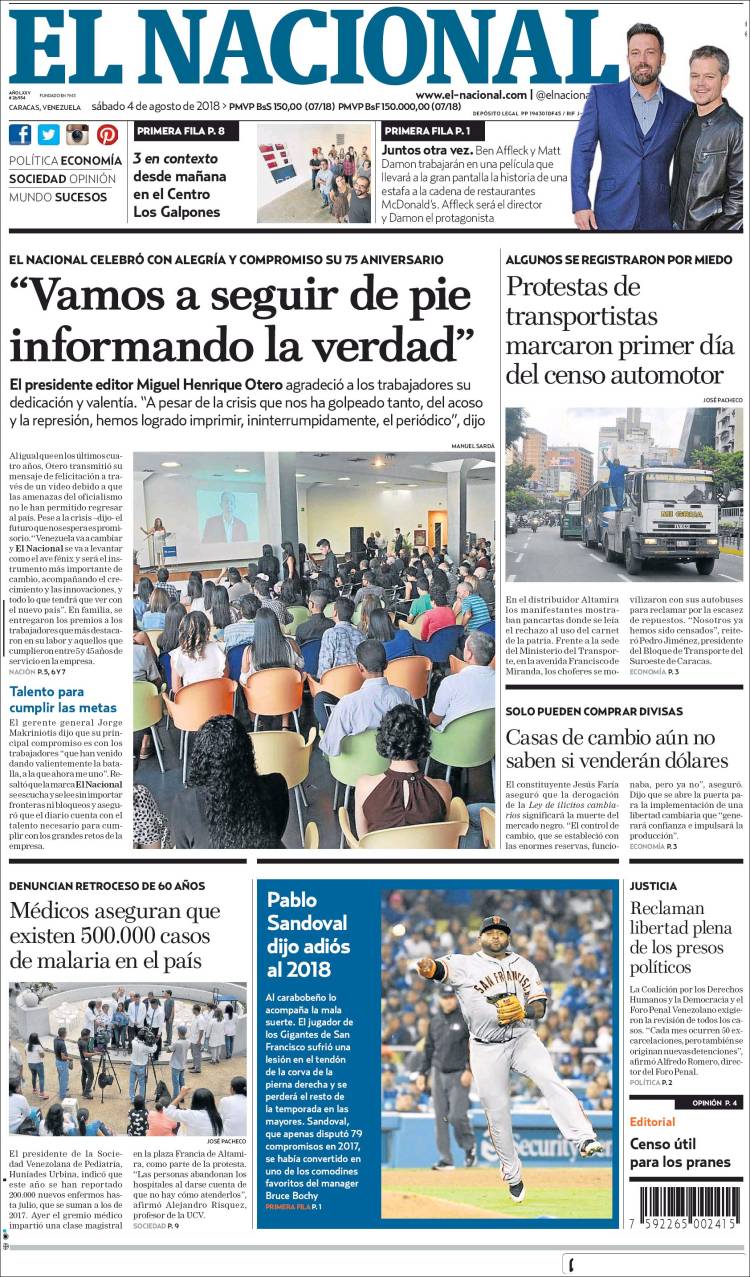 Portadas de este sábado 4 de agosto de 2018