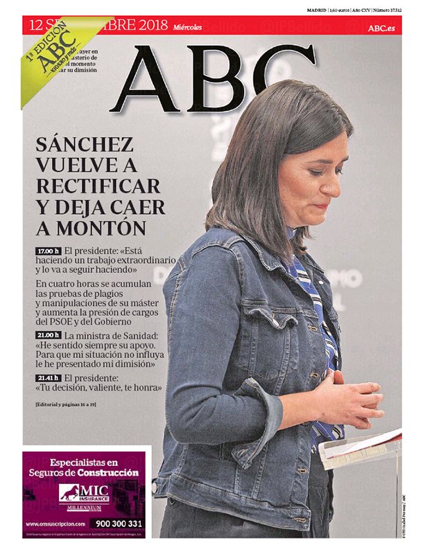 Portadas de la prensa internacional de este miércoles 12 de septiembre de 2018